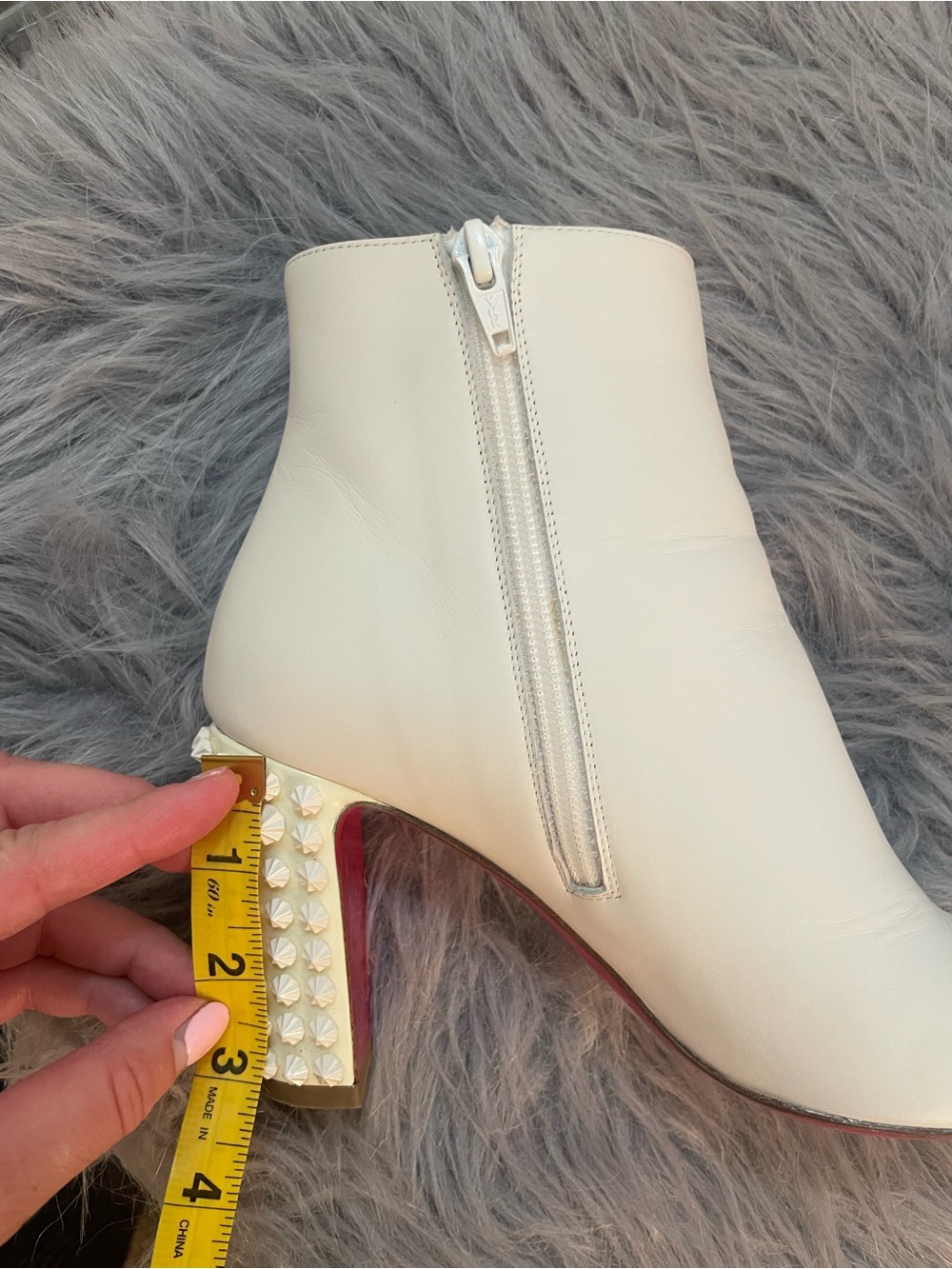 Christian Louboutin White Leather Studded Heel Ankle Boots - Picture 10 of 13